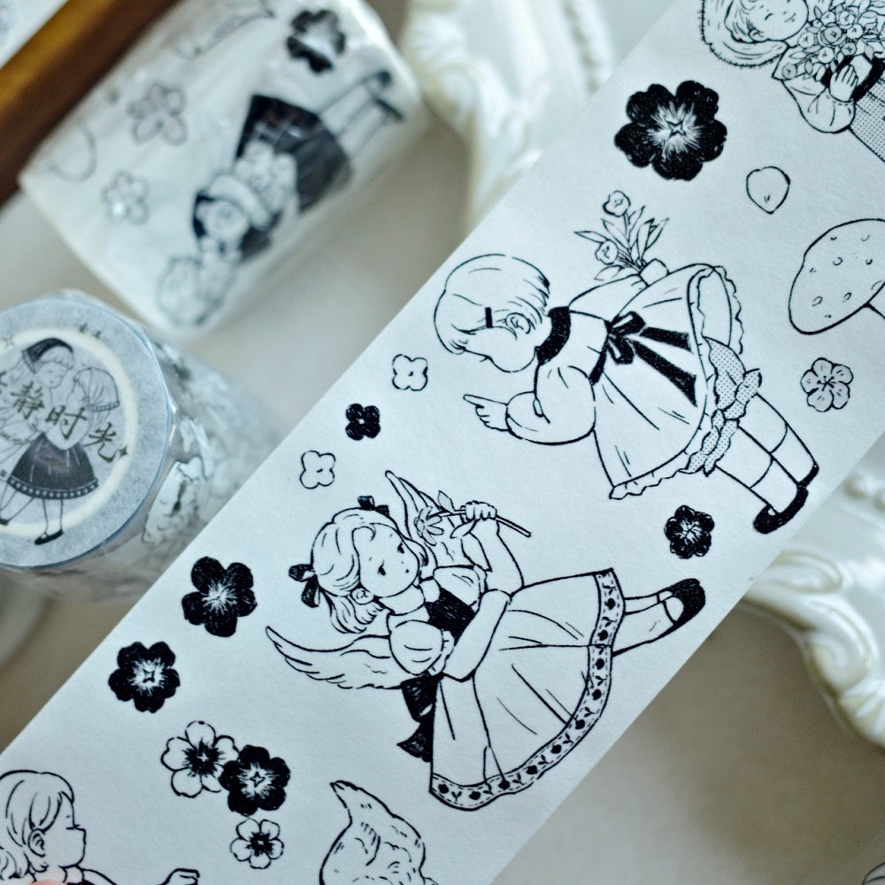 Light retro black and white villain PET washi tape
