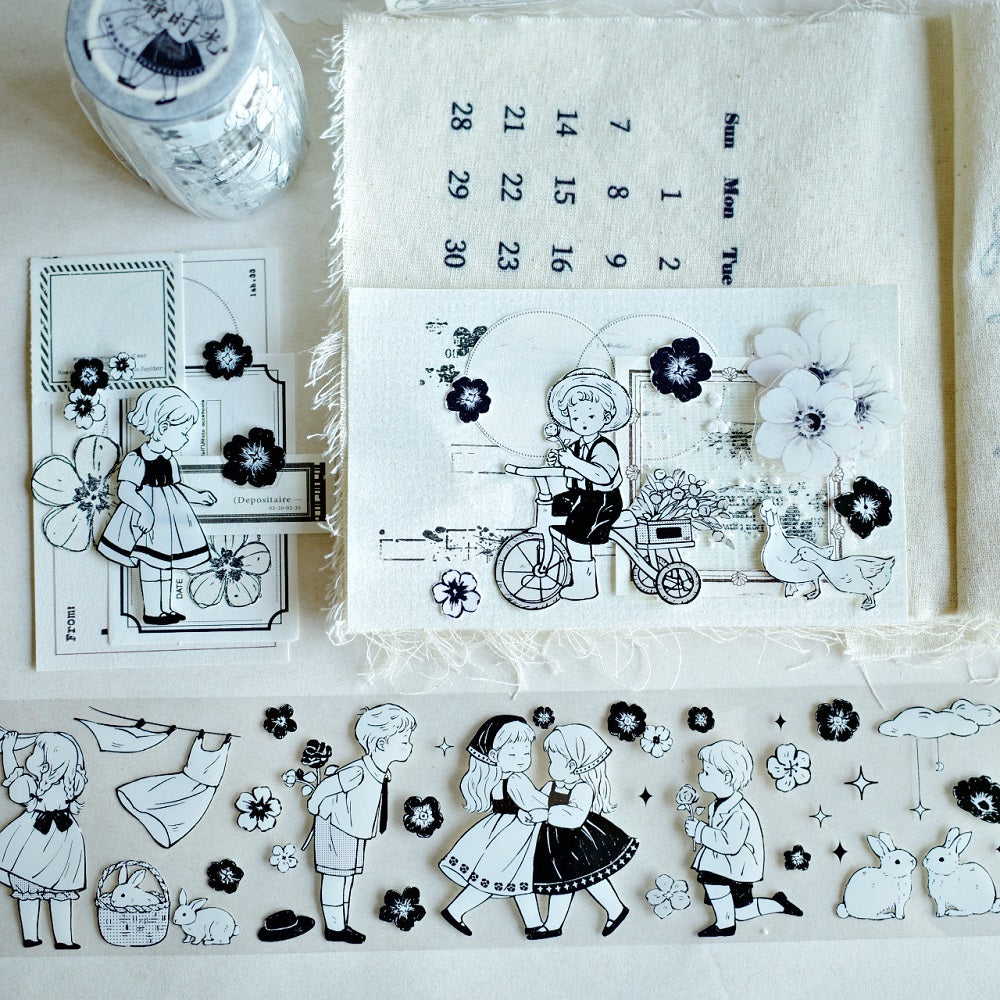 Light retro black and white villain PET washi tape