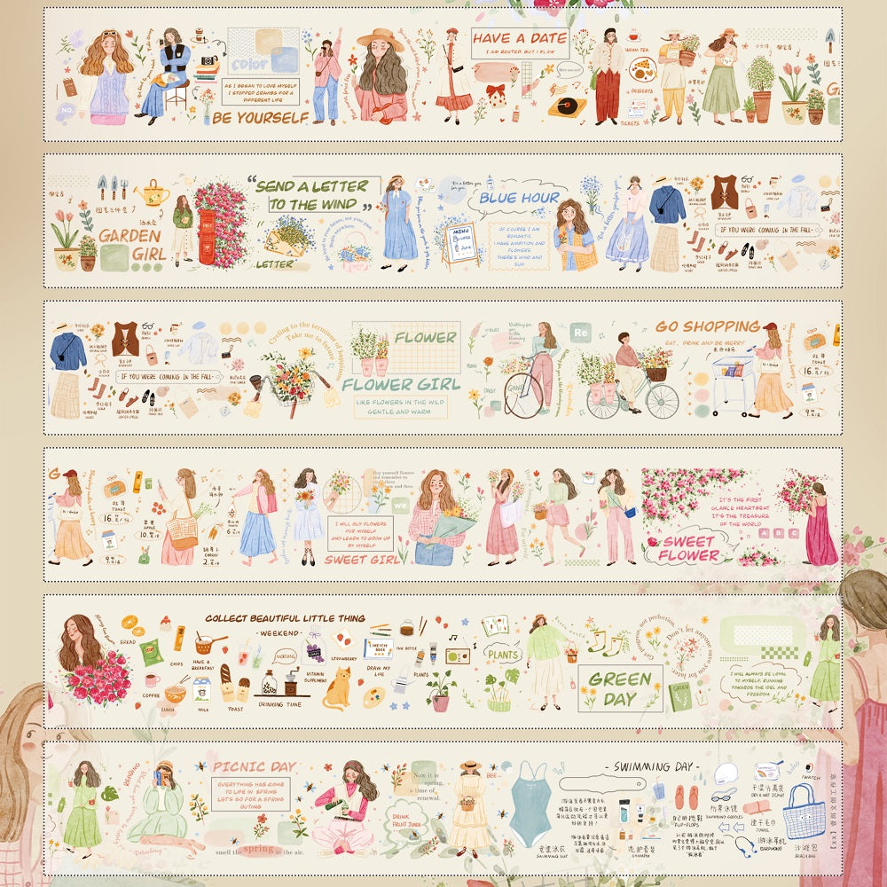 Light Retro Characters Washi Tape PET Sticker