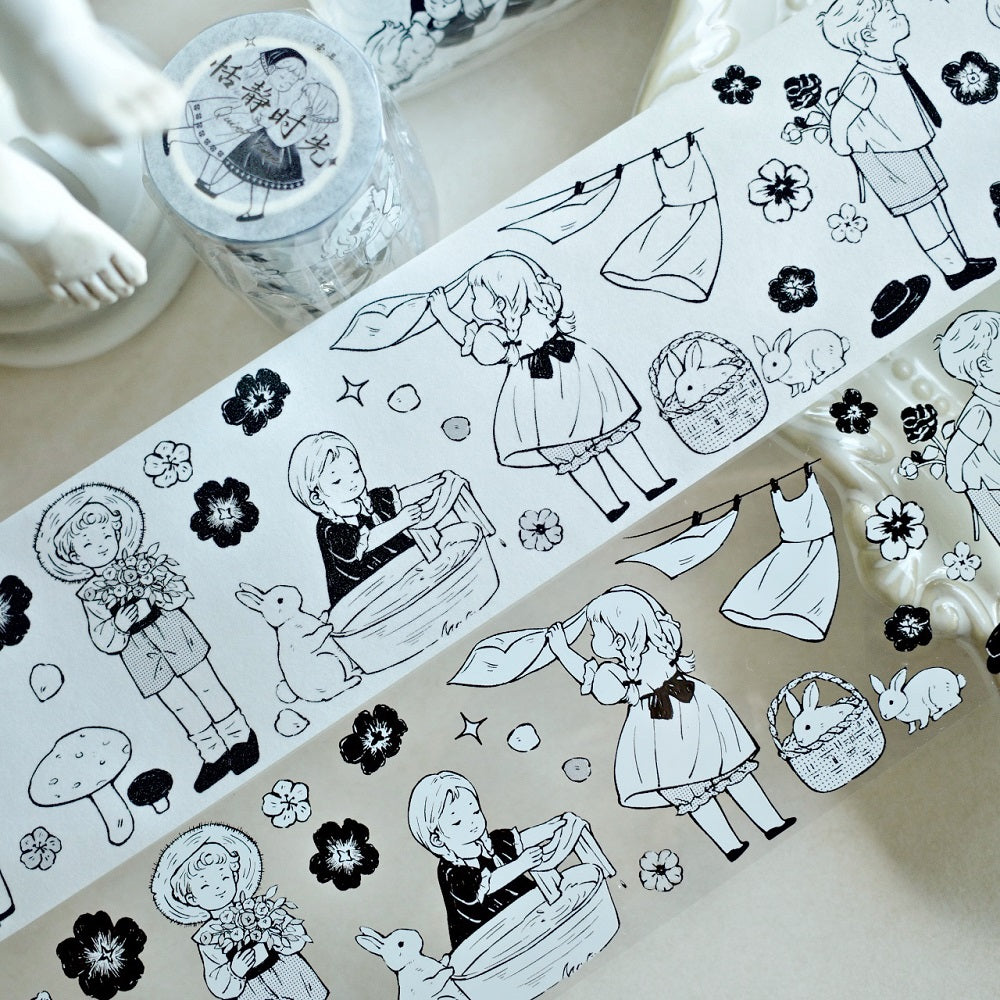 Light retro black and white villain PET washi tape