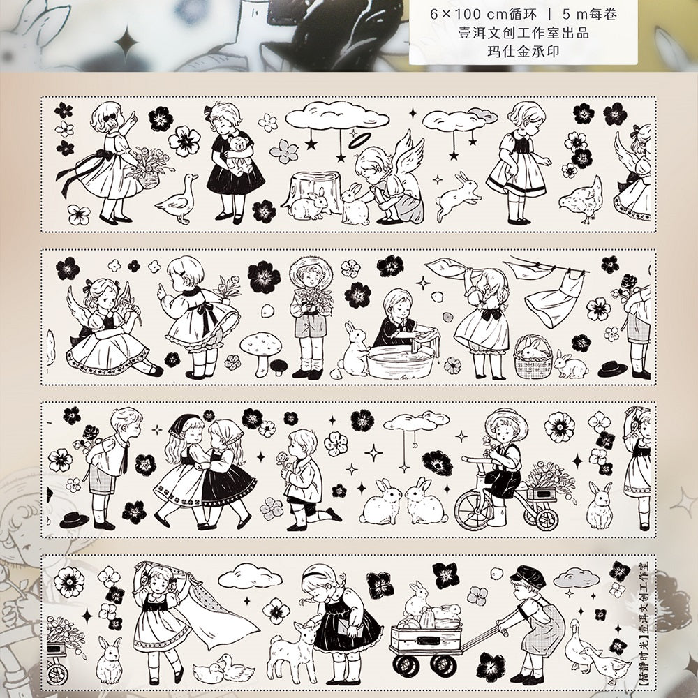 Light retro black and white villain PET washi tape