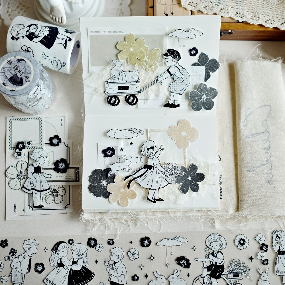 Light retro black and white villain PET washi tape