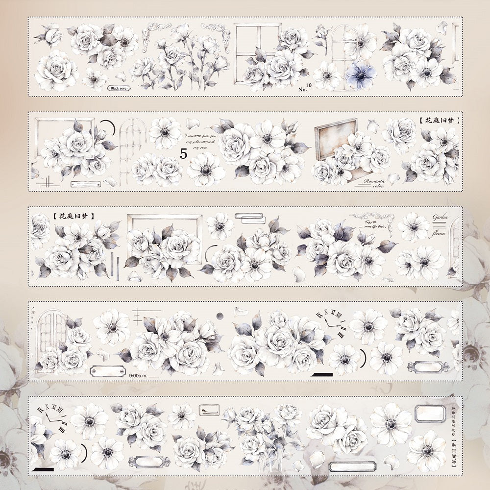 White Rose Vintage Big Flower Washi Tape PET