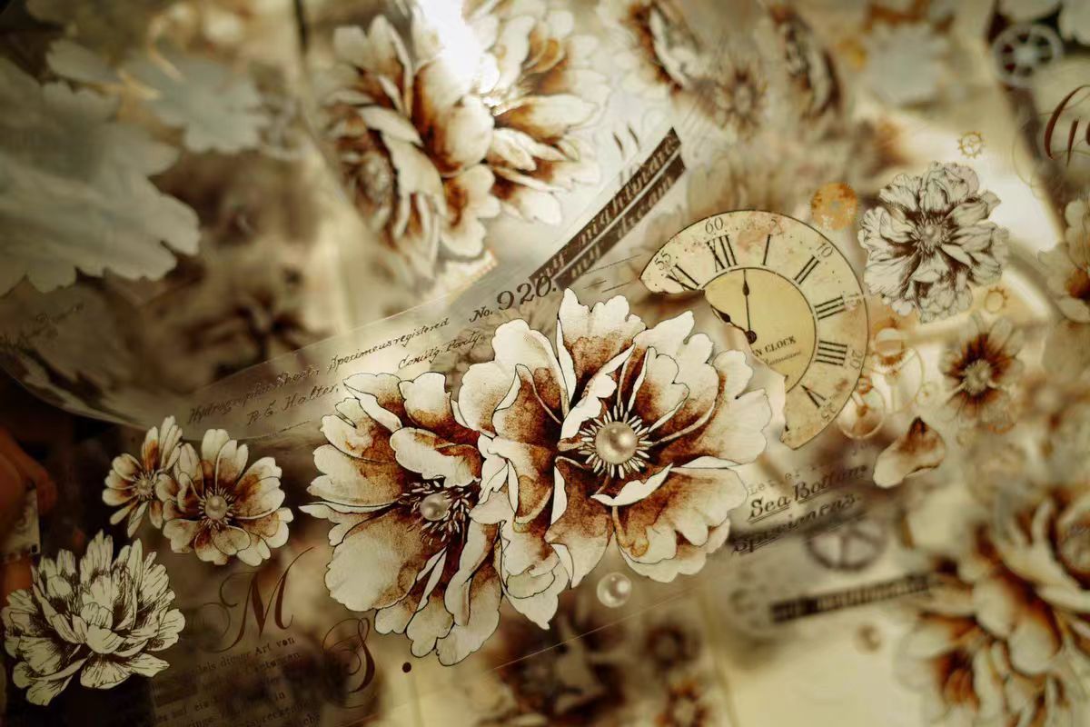 Old time vintage pearl peony flower and washi tape