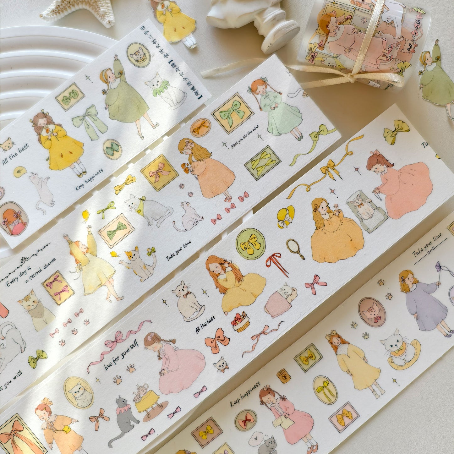 Bow Girl and Cat Collection Masking Tape | Cute PET / Washi Tape