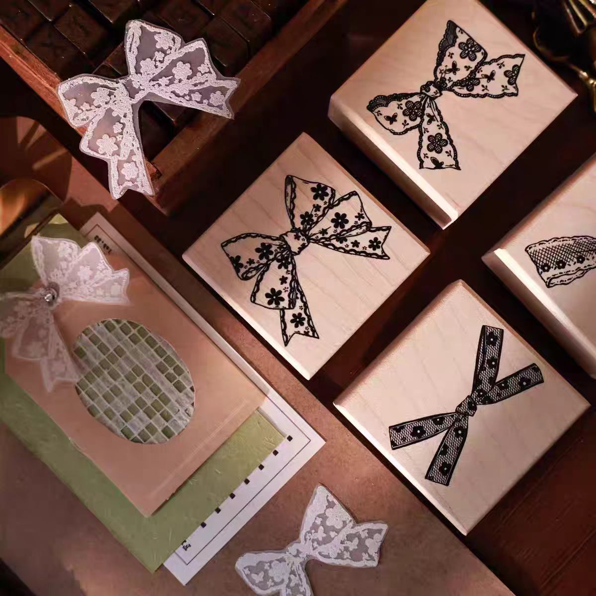 Maple upgraded bow tie Stamp base Retro Wooden Notebook Rubber Stamp