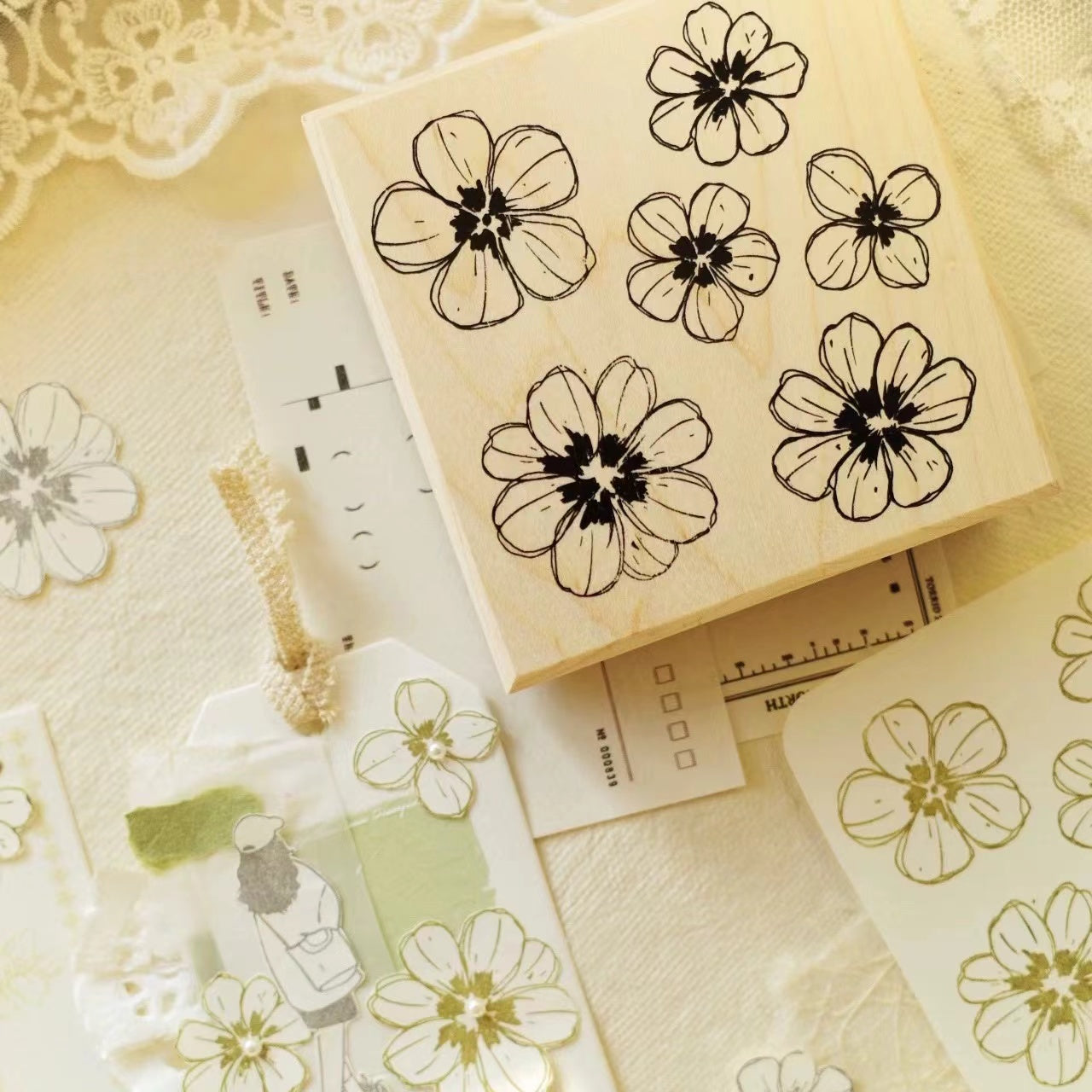 Light retro style handbook stamp red rubber all maple