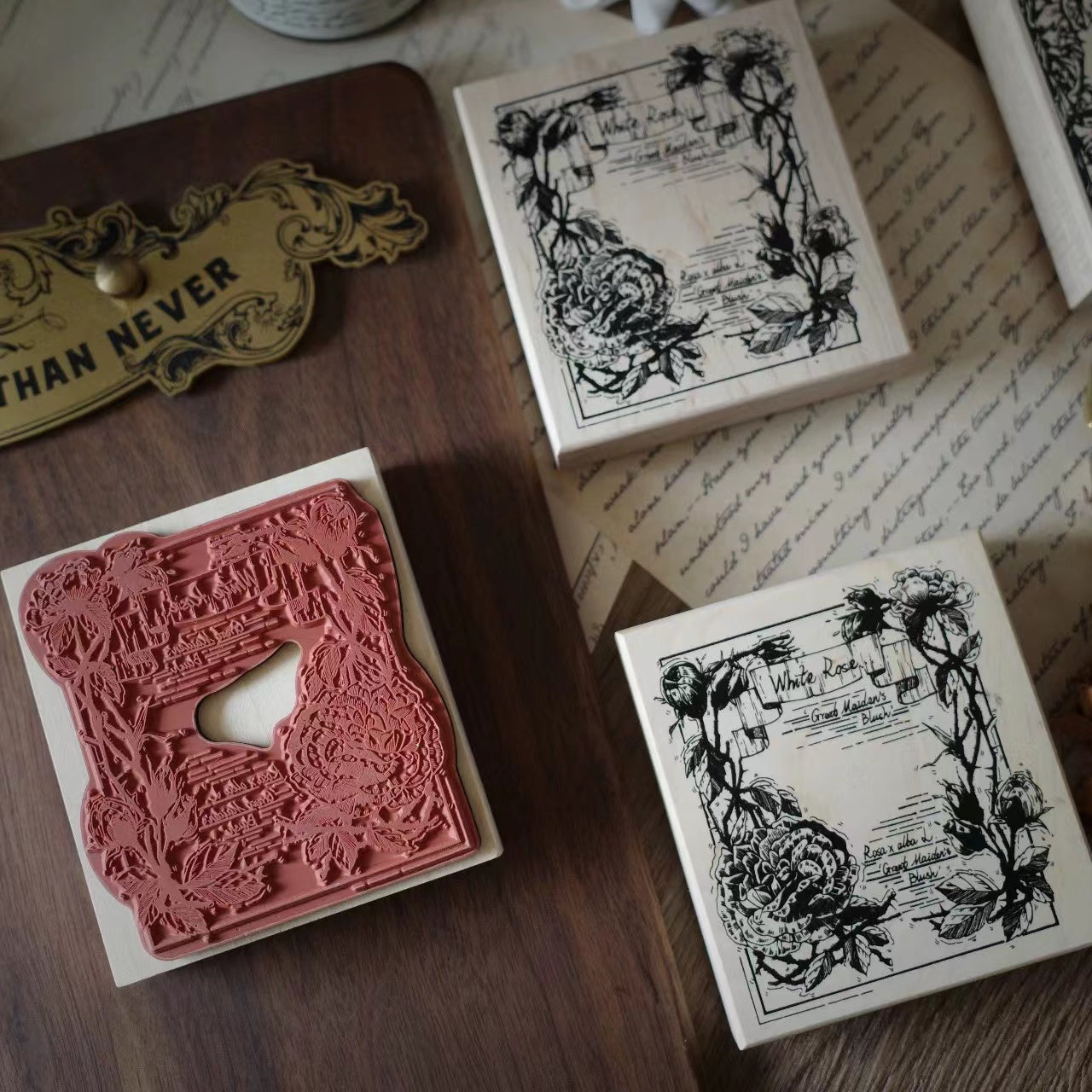 Vintage Floral Postmark Stamp Wood Rubber Stamp