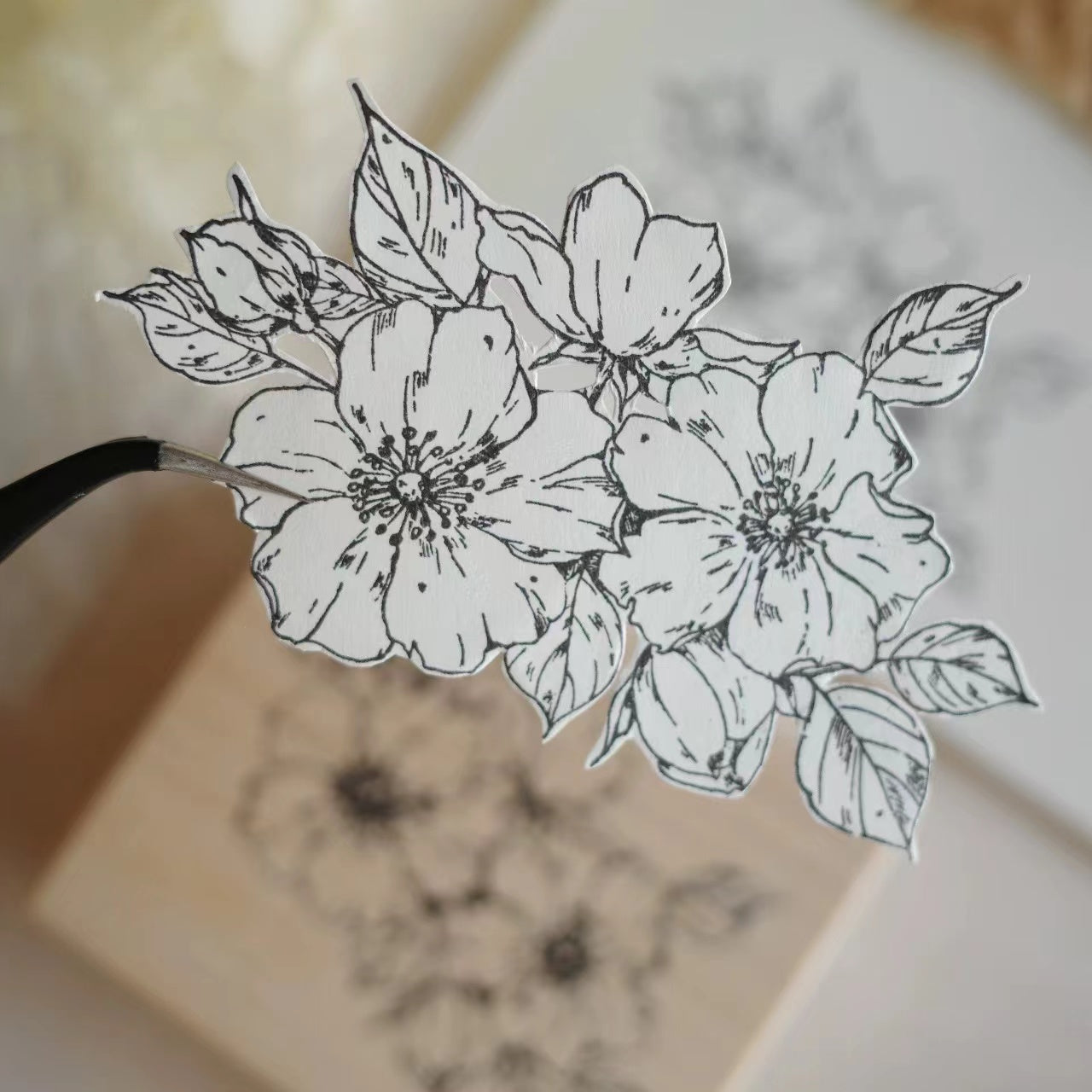 Vintage flower red rubber maple wood rubber stamp