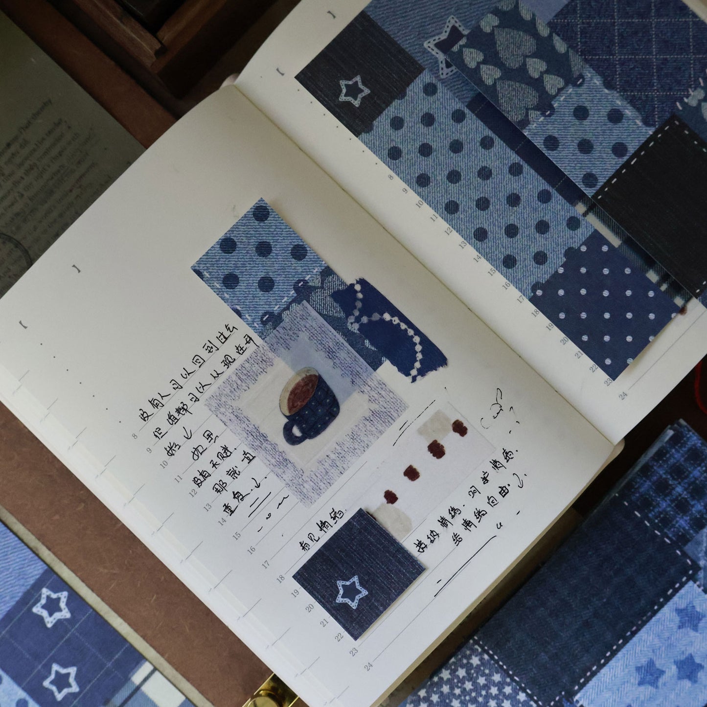Patchwork denim theme light retro handbook sticky notes no glue
