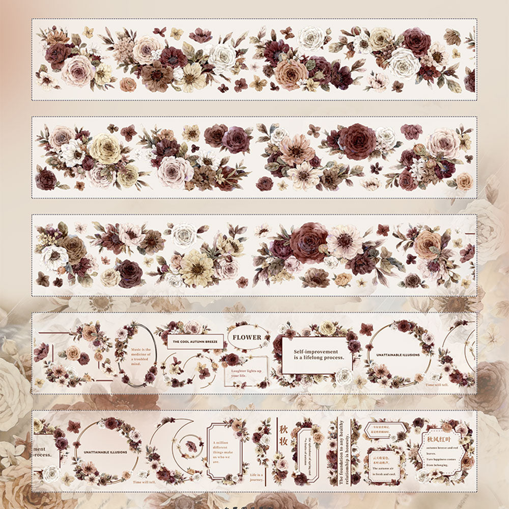 Autumn makeup light retro large floral PET washi tape