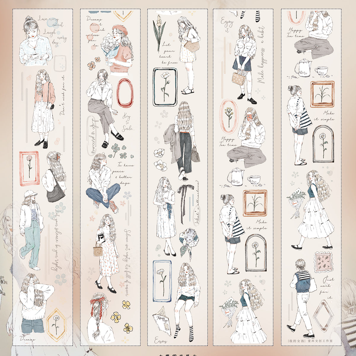 Light Retro Girl Character Washi Tape PET