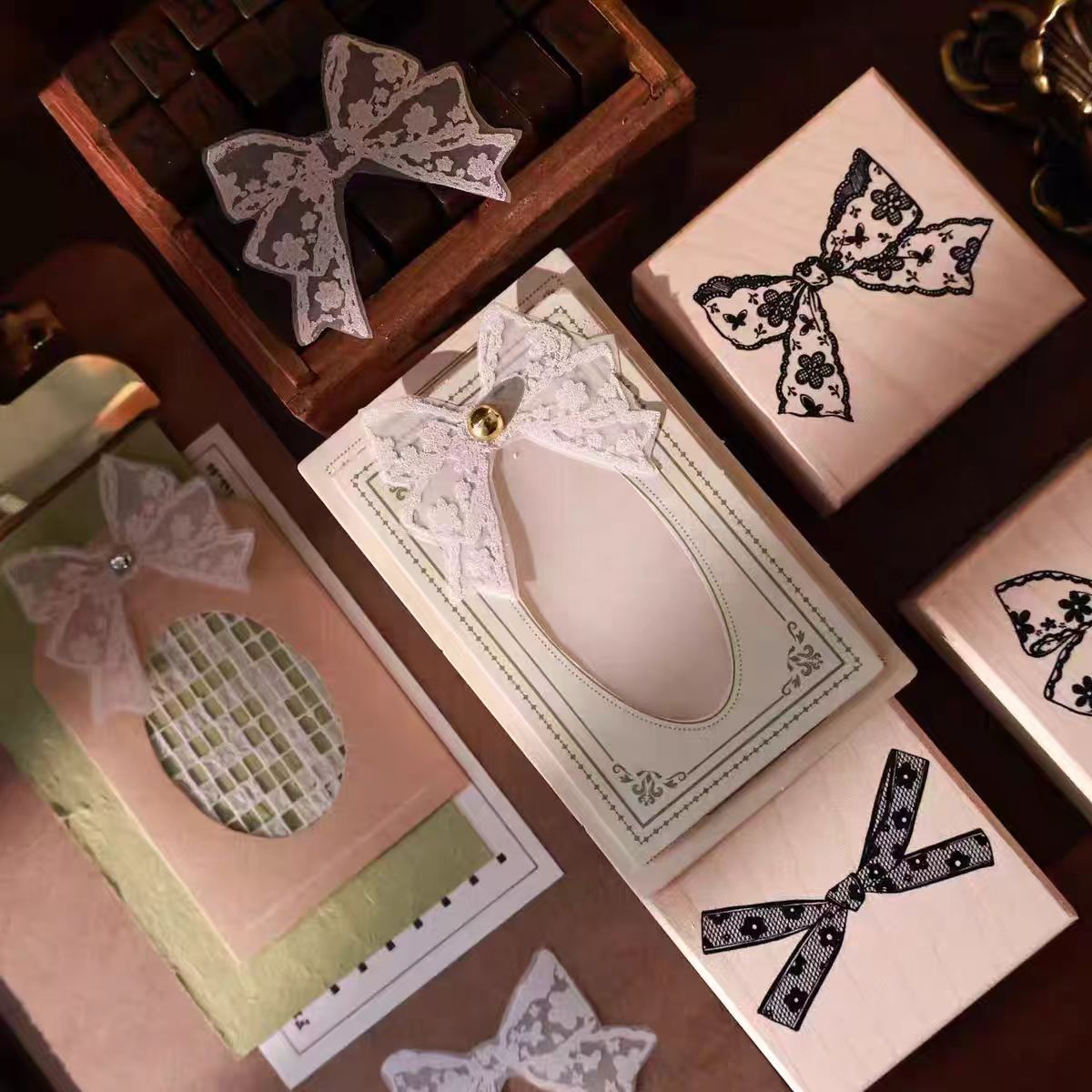 Maple upgraded bow tie Stamp base Retro Wooden Notebook Rubber Stamp