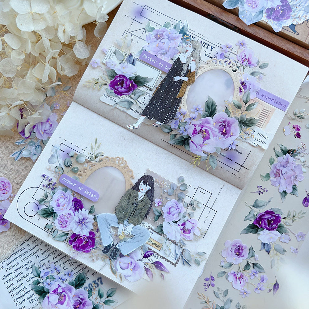 Purple smoked gold retro large flower PET washi tape