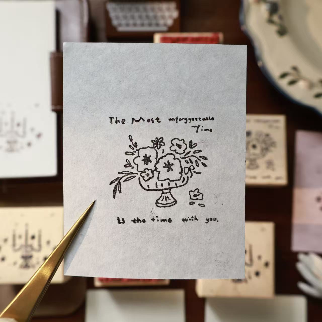 Maple upgraded Candlesticks and Bouquets Stamp base Retro Wooden Notebook Rubber Stamp