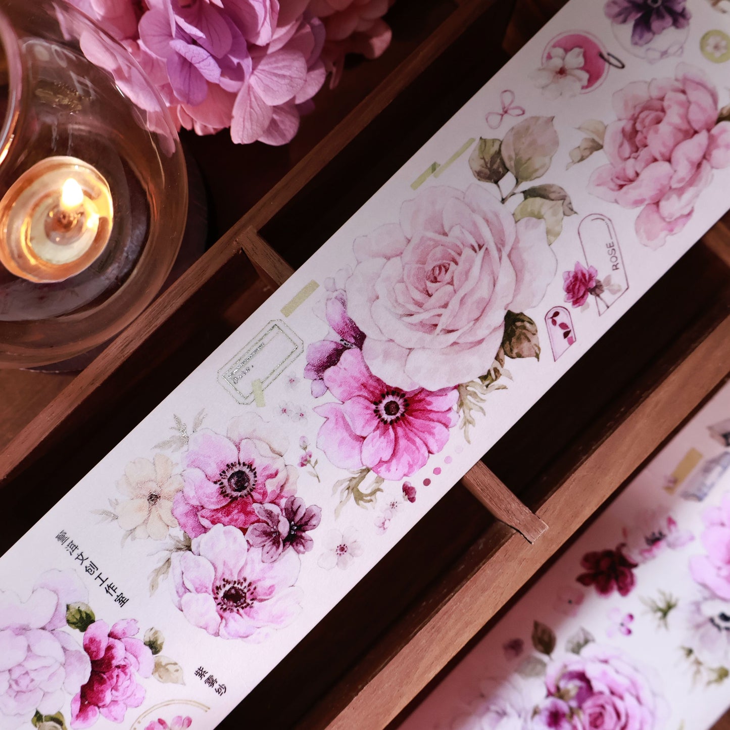Purple mist yarn vintage flower PET and Washi tape