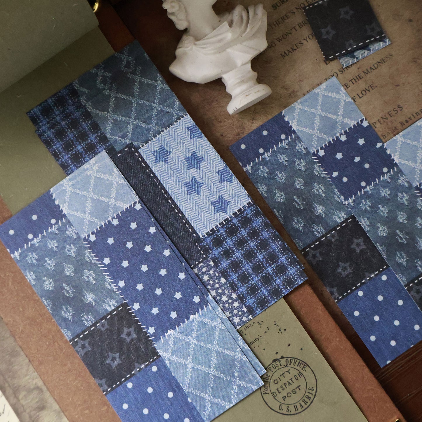Patchwork denim theme light retro handbook sticky notes no glue
