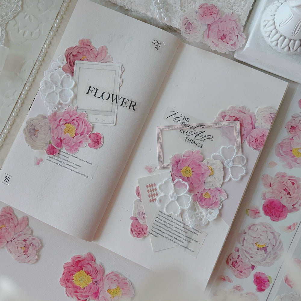 Peony Pink Retro Large Flower PET Washi Tape