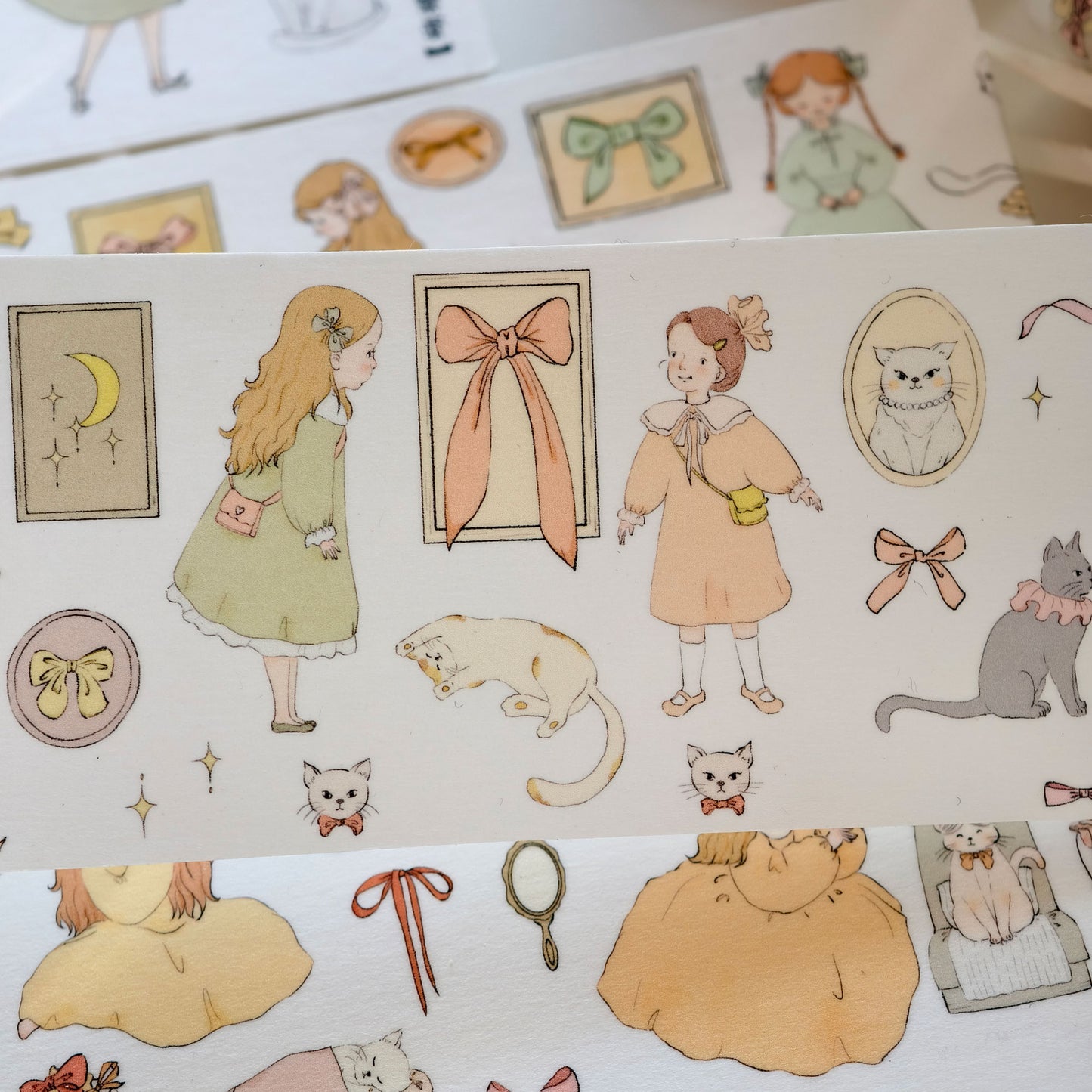 Bow Girl and Cat Collection Masking Tape | Cute PET / Washi Tape