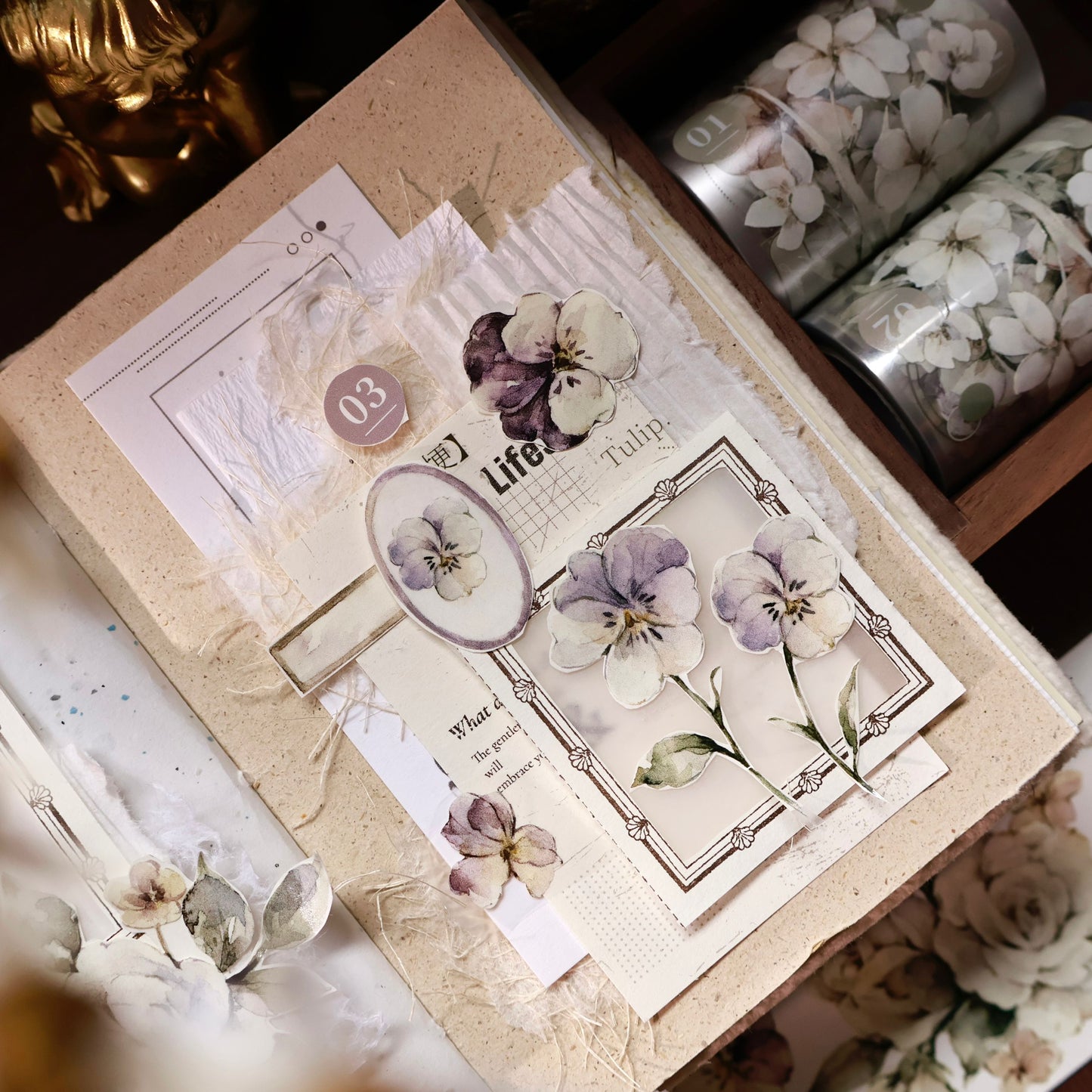 Wind whispers and flowers sleep vintage flower PET and Washi tape
