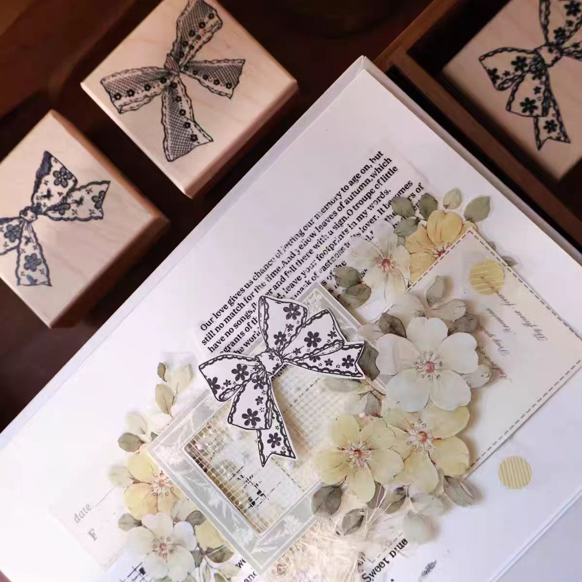 Maple upgraded bow tie Stamp base Retro Wooden Notebook Rubber Stamp