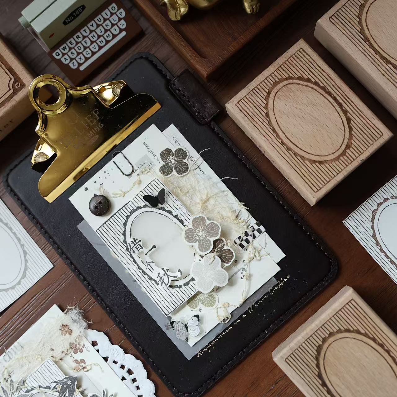 Beech Retro Border Series Stamp base Retro Wooden Notebook Rubber Stamp