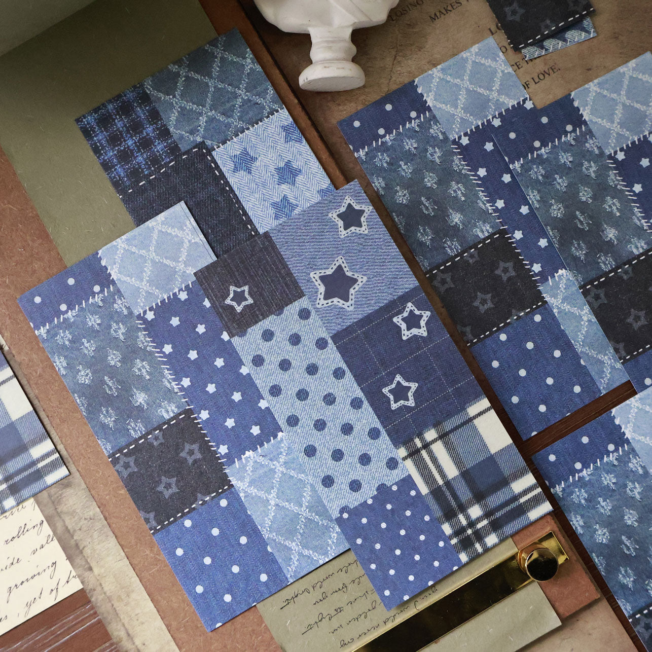 Patchwork denim theme light retro handbook sticky notes no glue