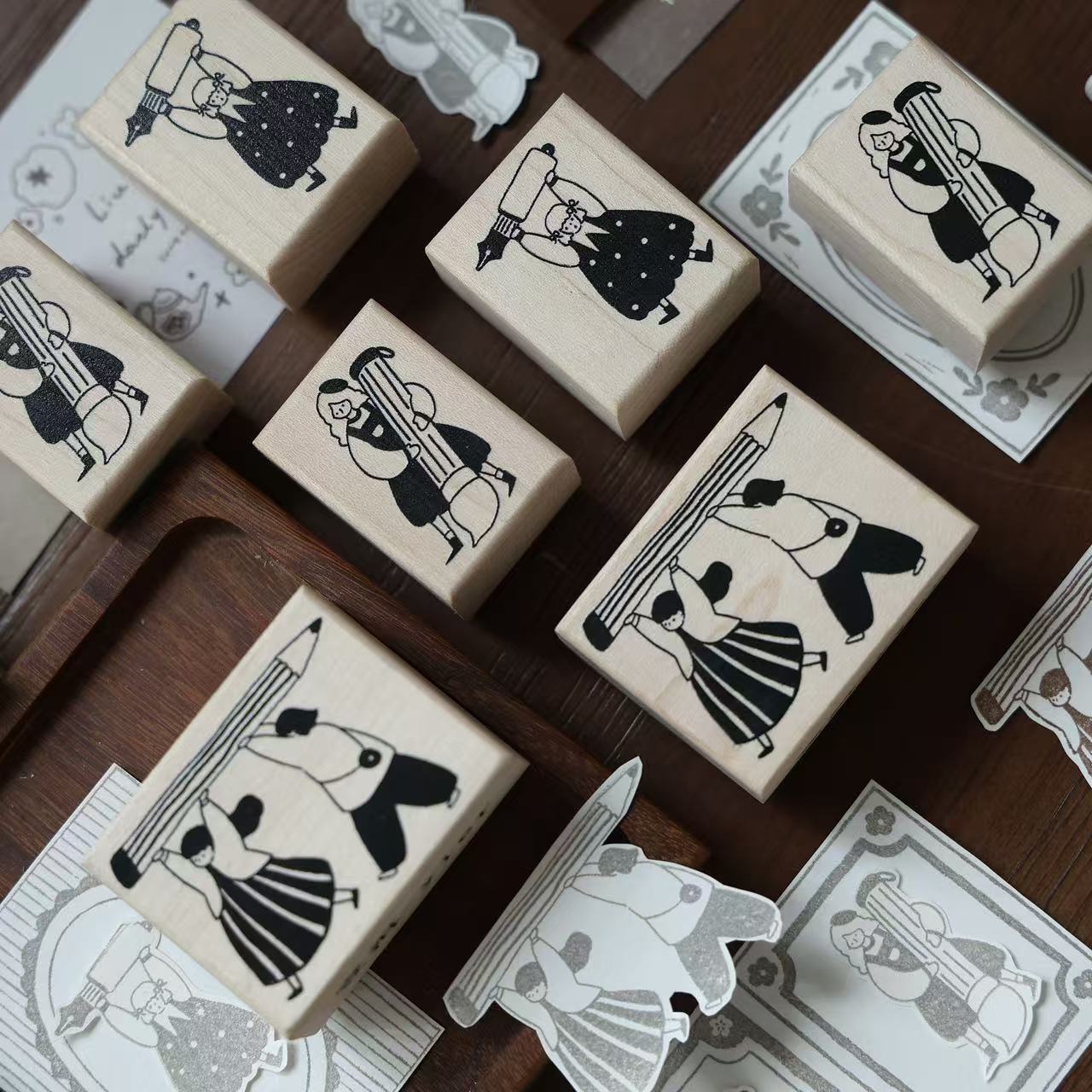 Maple upgraded Stationery Little Figures Stamp base Retro Wooden Notebook Rubber Stamp