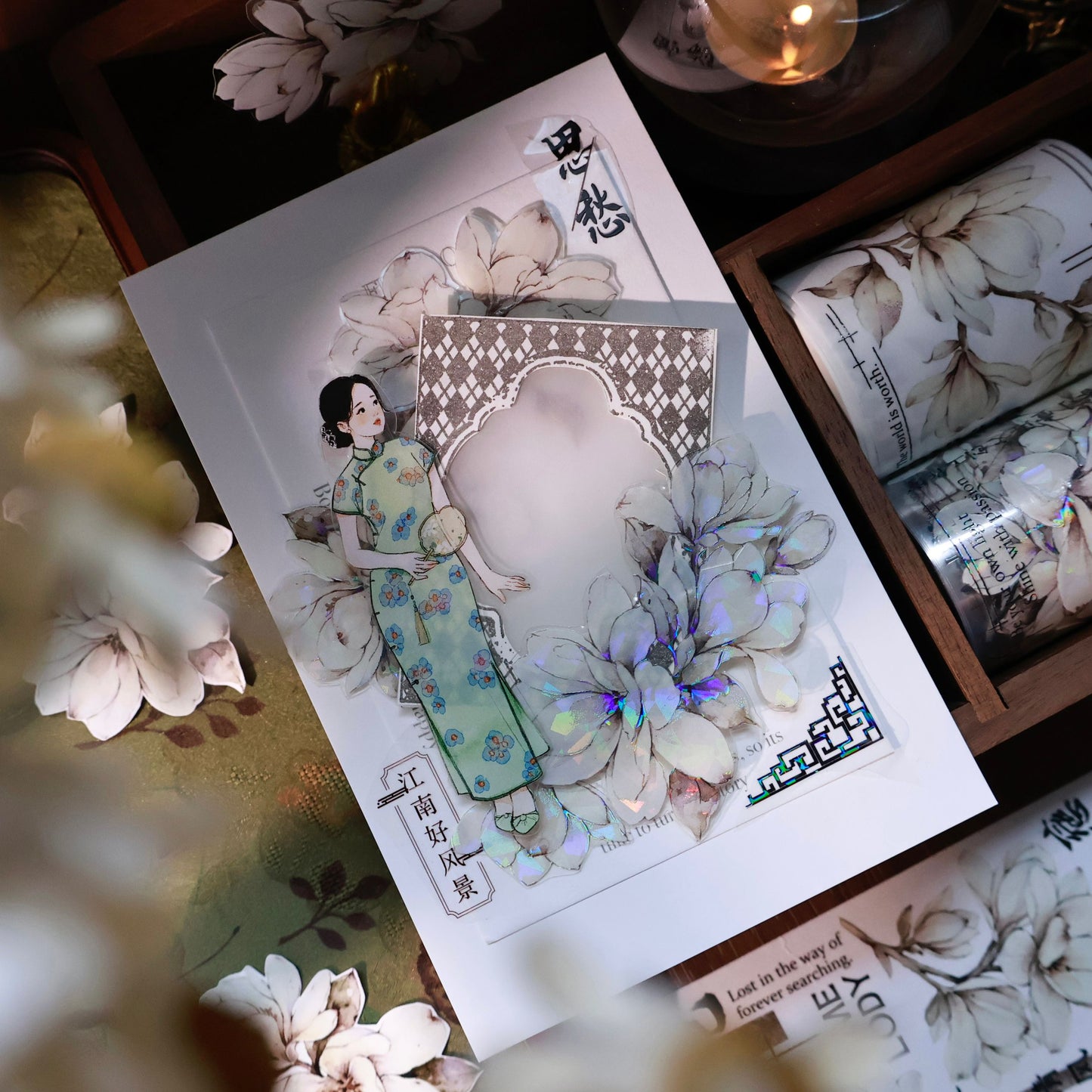 Moonlight fragrance vintage flower PET and Washi tape