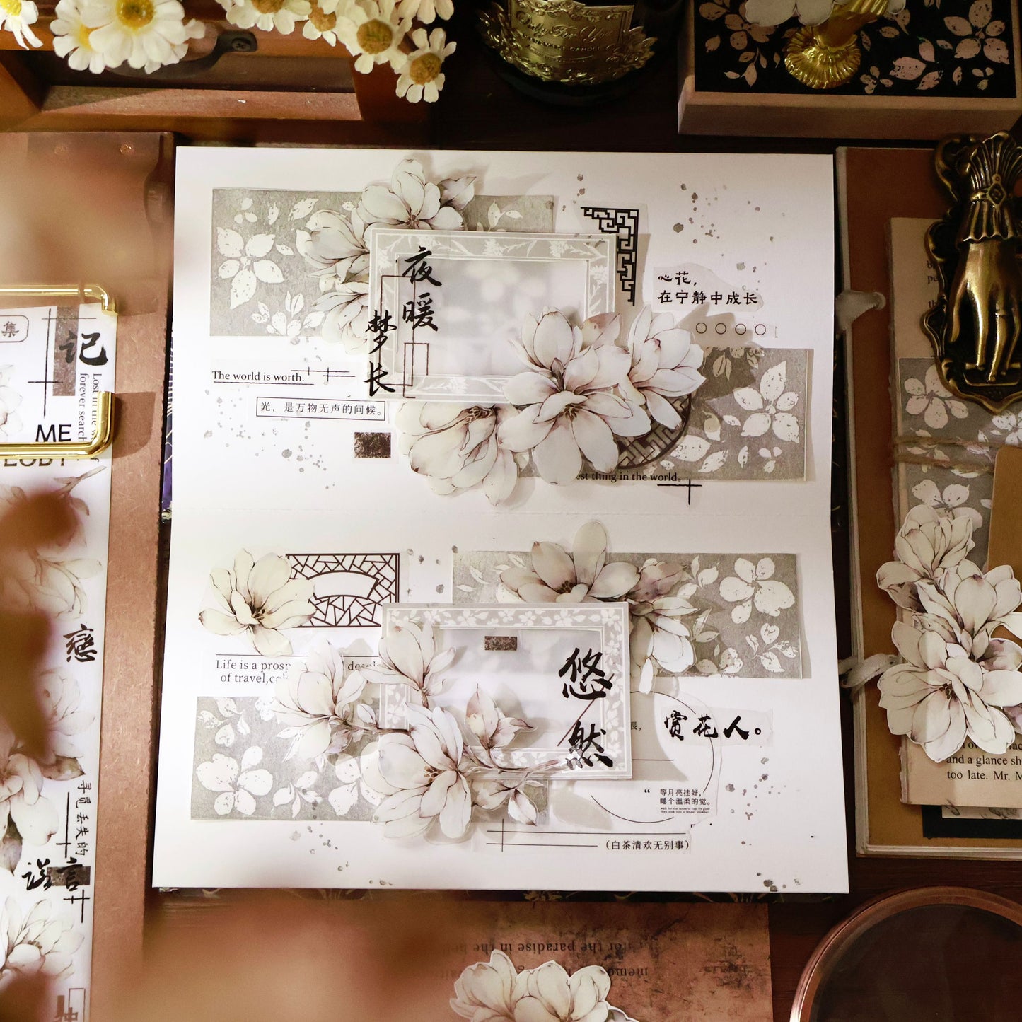 Moonlight fragrance vintage flower PET and Washi tape