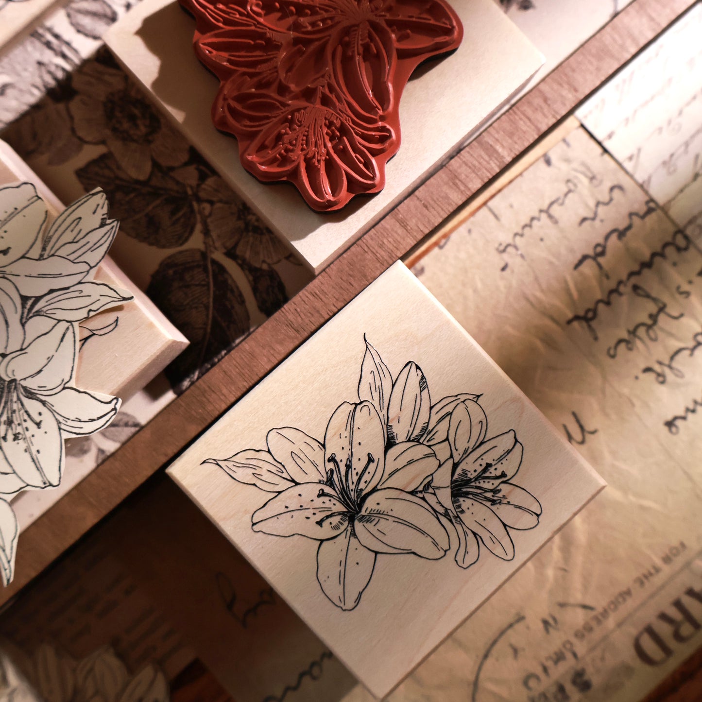 Maple upgraded lily base Retro Wooden Notebook Rubber Stamp