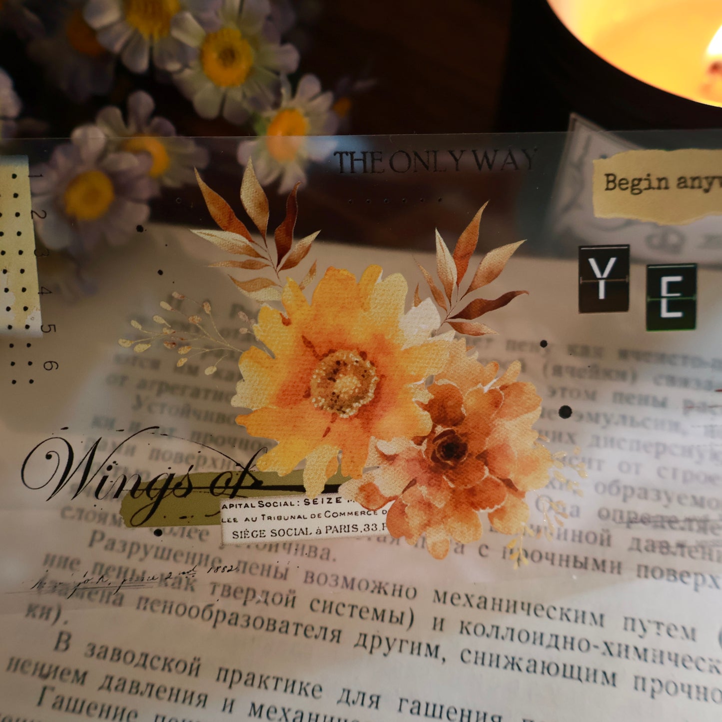 Sunflower vintage flower PET and Washi tape