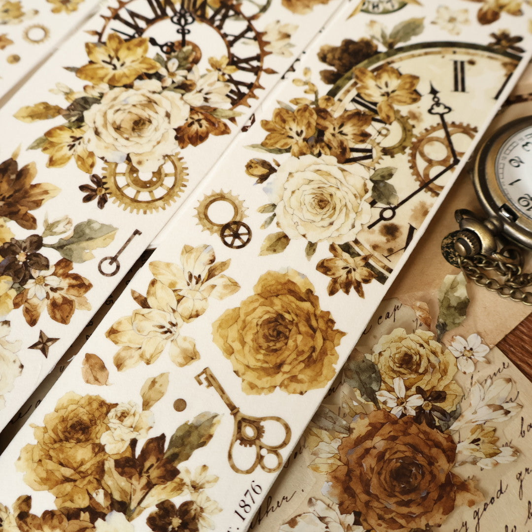 Amber streamer vintage flower PET and Washi tape