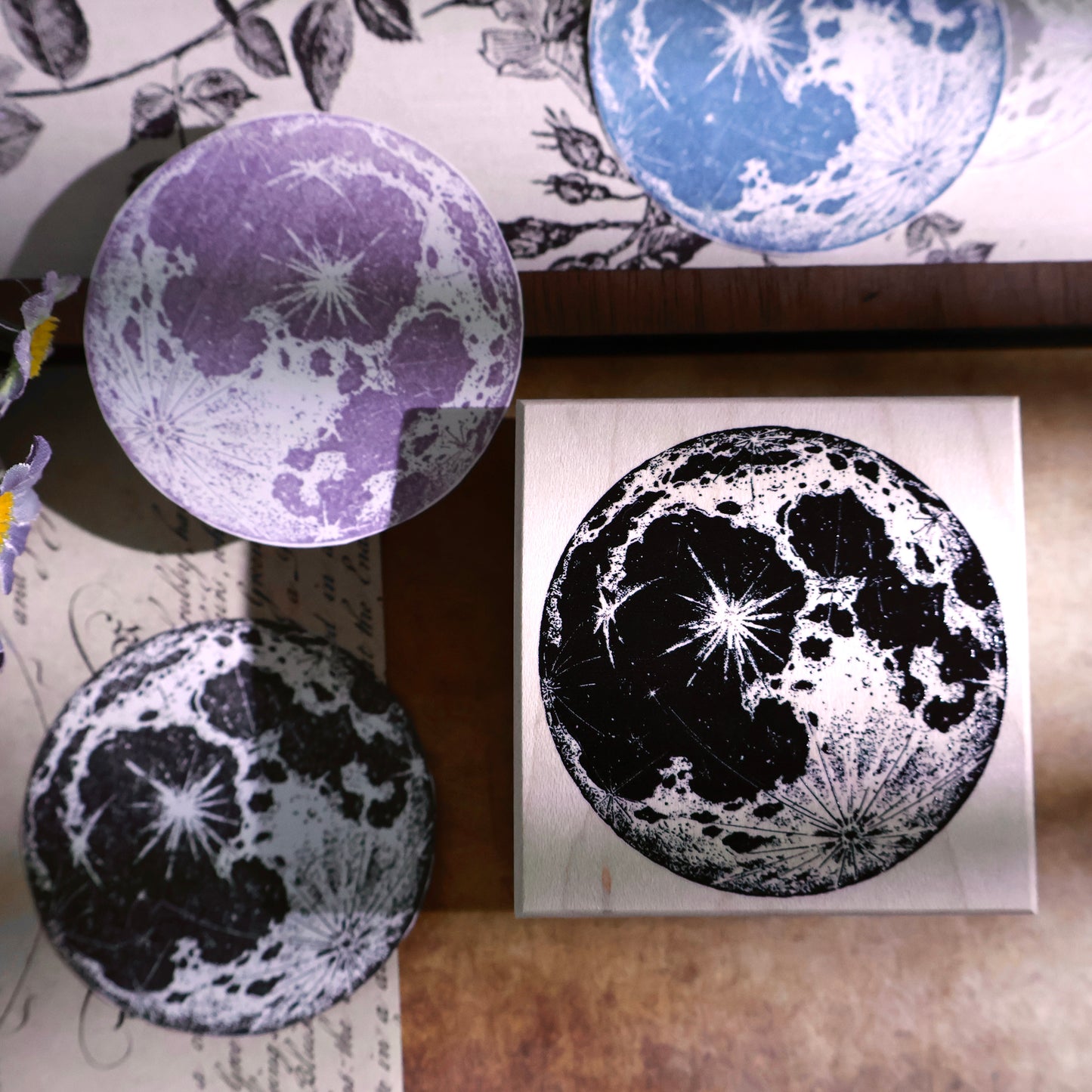 Maple upgraded Moon base Retro Wooden Notebook Rubber Stamp