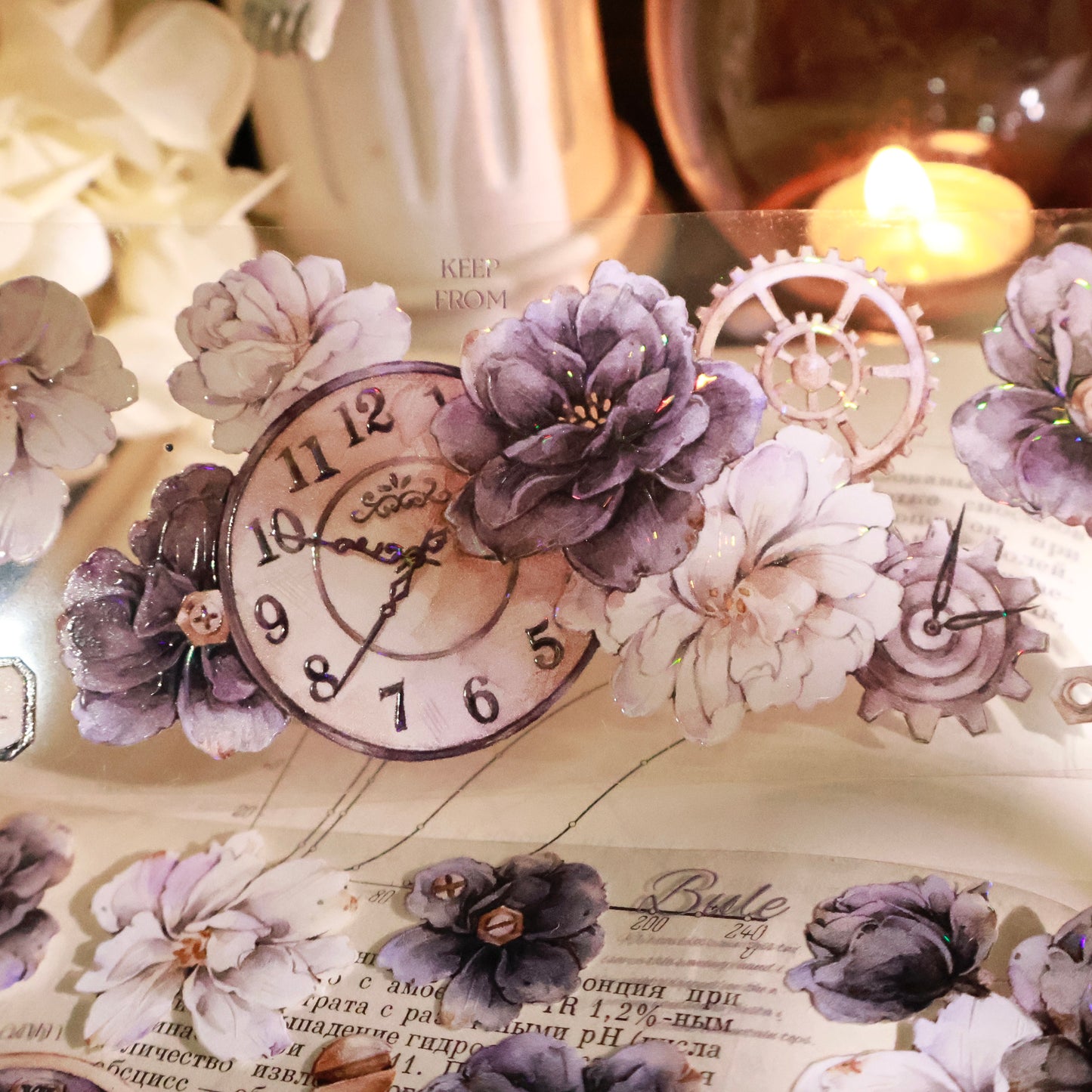 Smokey white vintage flower PET and Washi tape