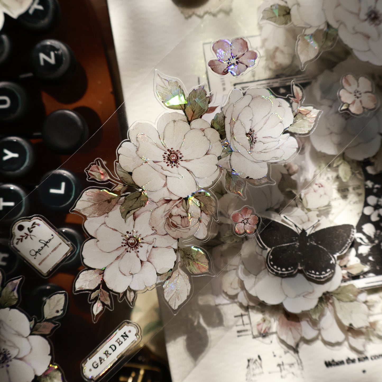 Moonlight Rose vintage flower PET and Washi tape