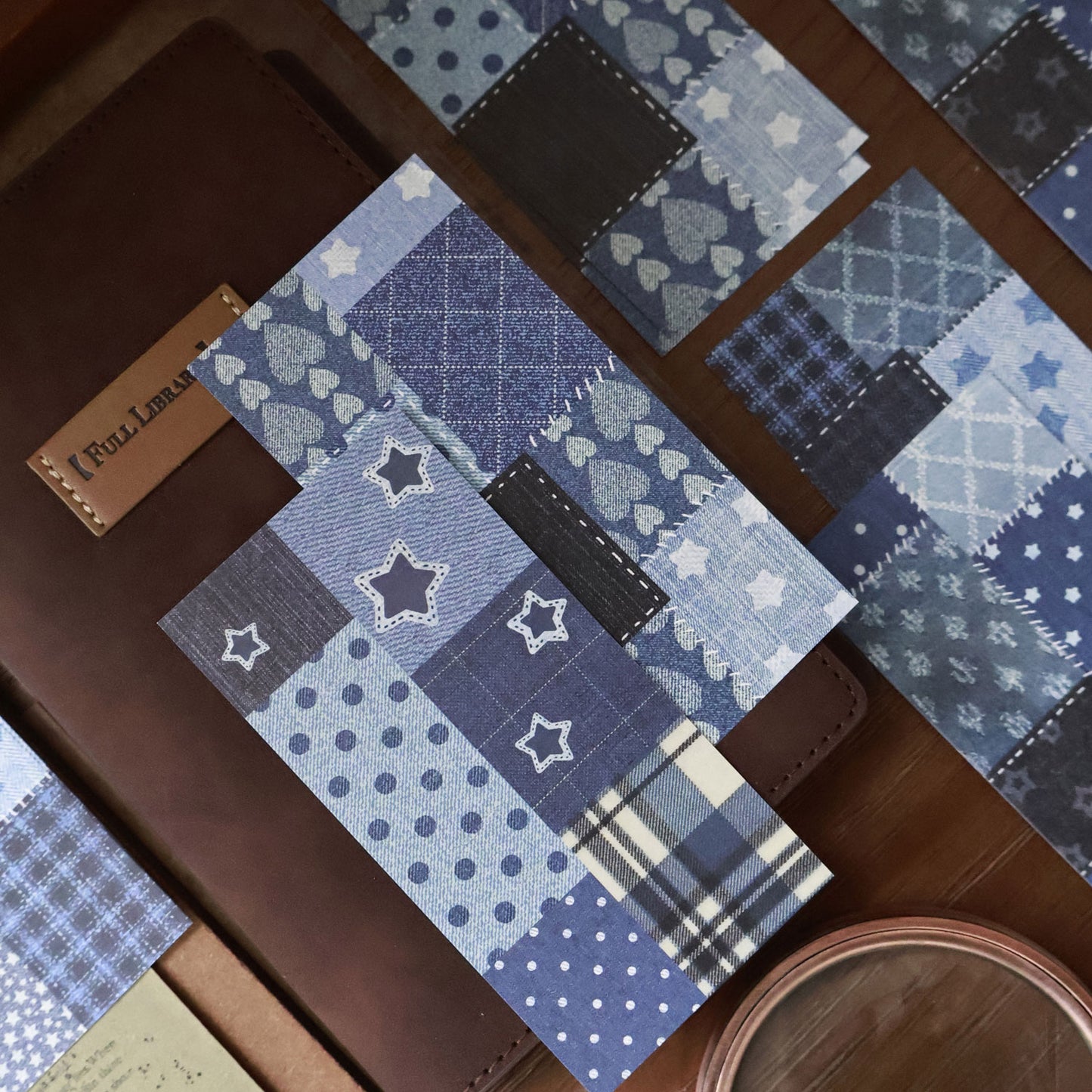Patchwork denim theme light retro handbook sticky notes no glue