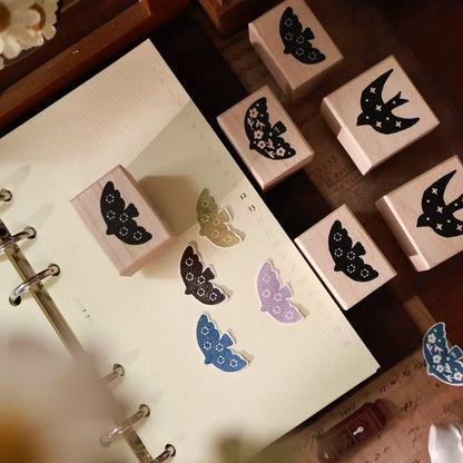 Maple upgraded  Flying birds Stamp base Retro Wooden Notebook Rubber Stamp