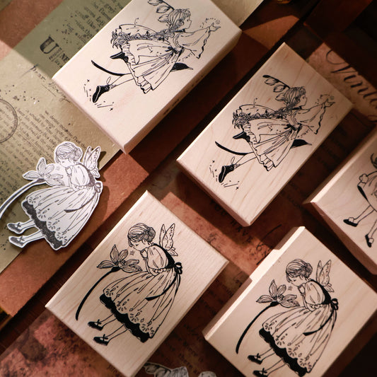 Maple upgraded Flower and girl seal base Retro Wooden Notebook Rubber Stamp