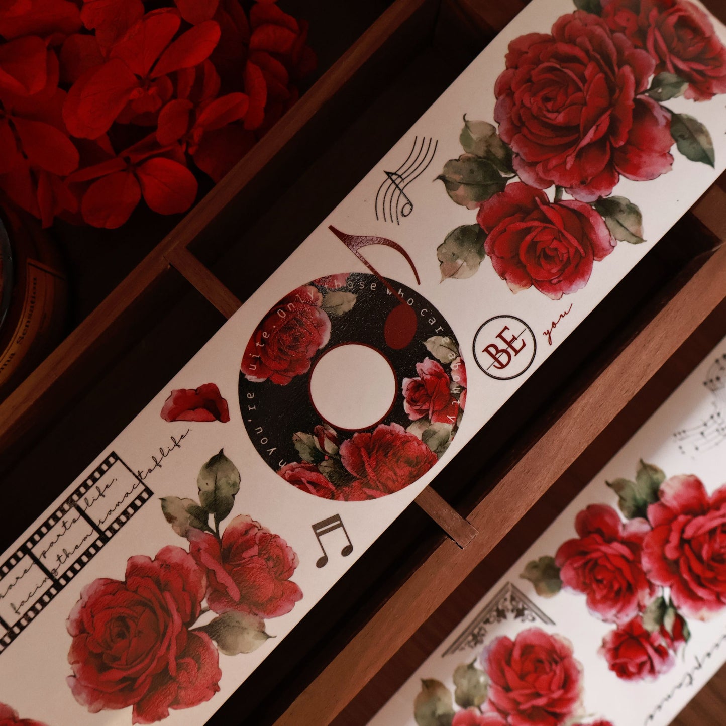 Old days red paper vintage flower PET and Washi tape