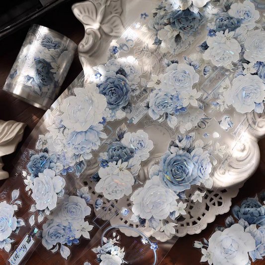 Moonlight Rose Blue vintage flower PET and Washi tape