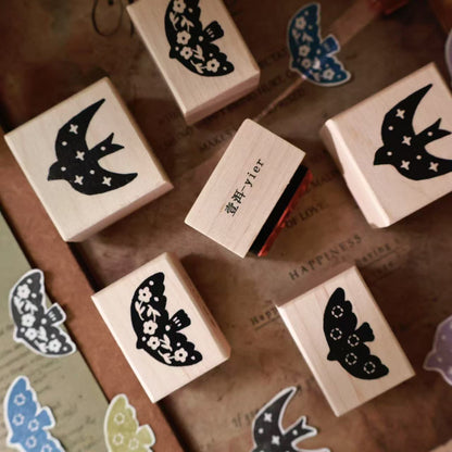 Maple upgraded  Flying birds Stamp base Retro Wooden Notebook Rubber Stamp