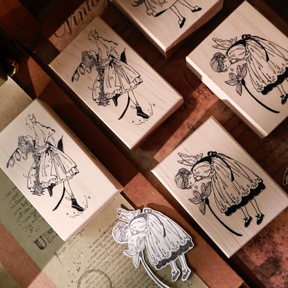 Maple upgraded Flower and girl seal base Retro Wooden Notebook Rubber Stamp