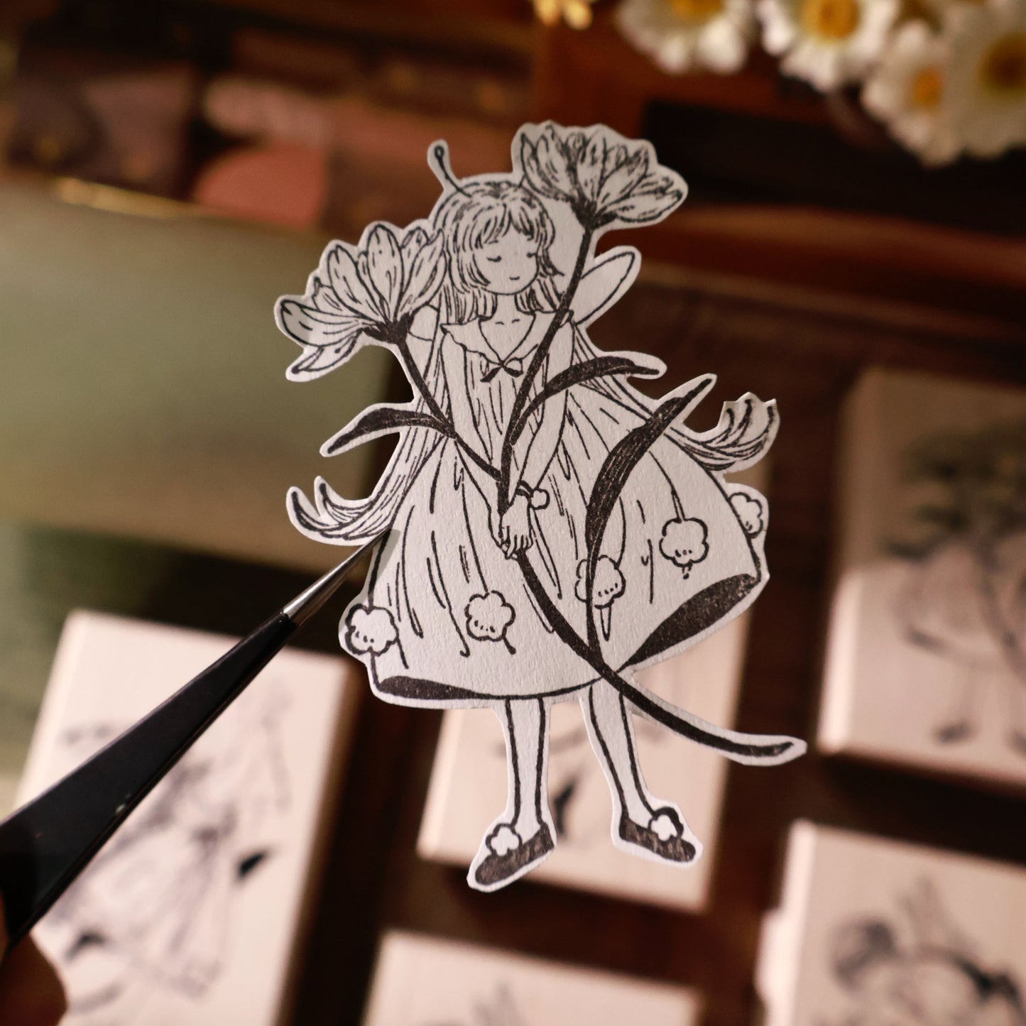 Maple upgraded Flower and girl seal base Retro Wooden Notebook Rubber Stamp