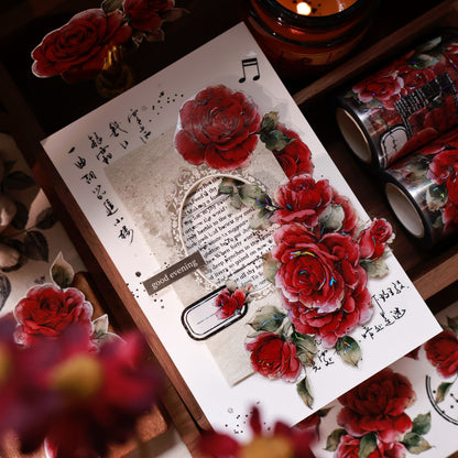 Old days red paper vintage flower PET and Washi tape