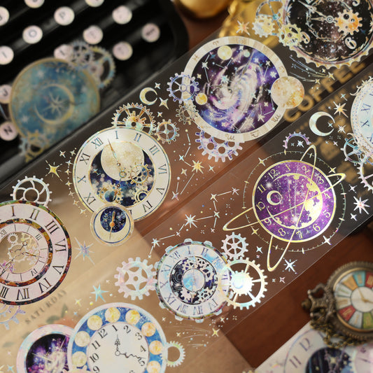 Clocks and gears vintage handbook material PET and Washi tape