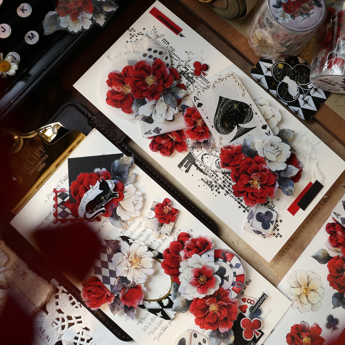 Lucky chips vintage flower PET and Washi tape