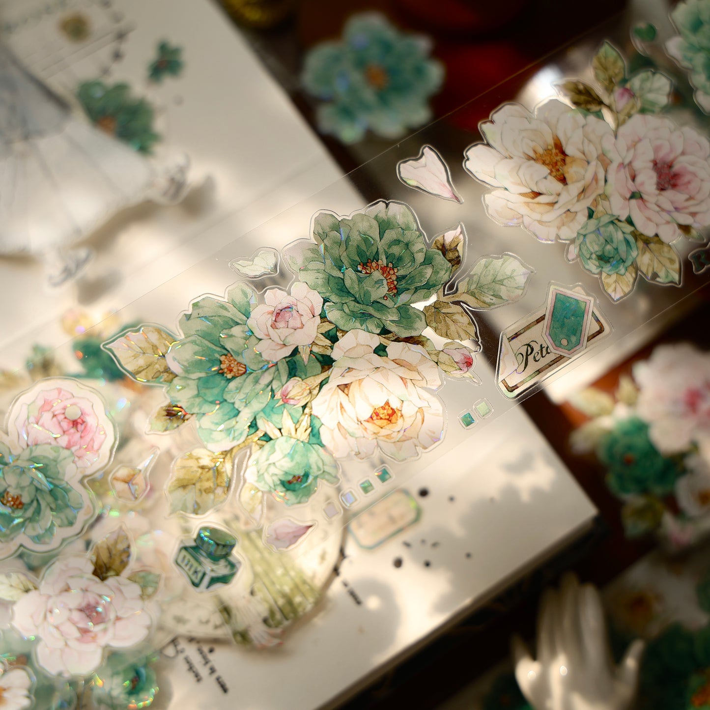 Fantasy Blue and Fantasy Green vintage flower PET and Washi tape