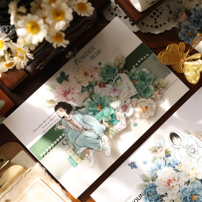 Fantasy Blue and Fantasy Green vintage flower PET and Washi tape