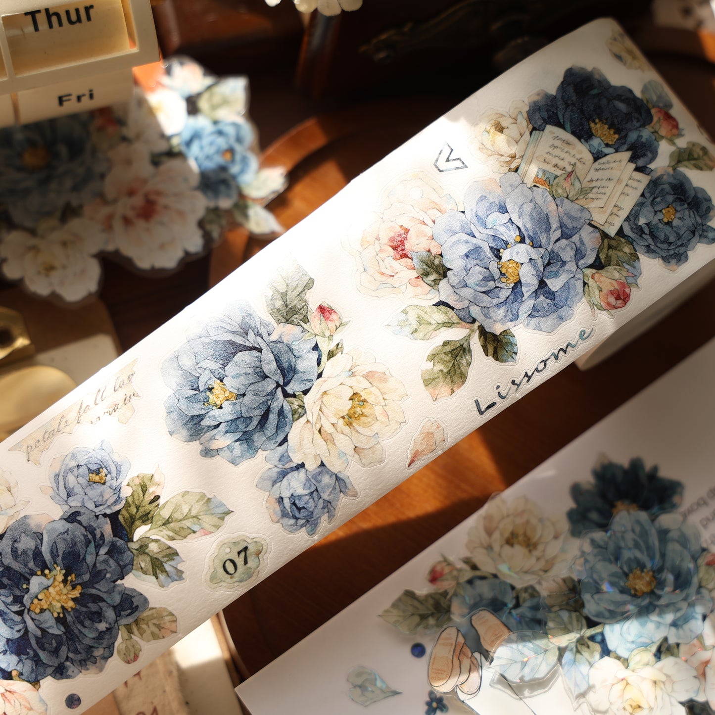 Fantasy Blue and Fantasy Green vintage flower PET and Washi tape